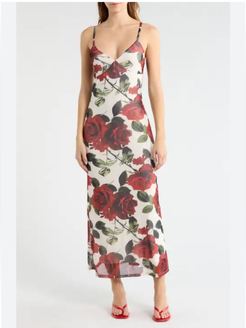 NWT Madden Girl White Maxi Slip Dress with Red Rose Print